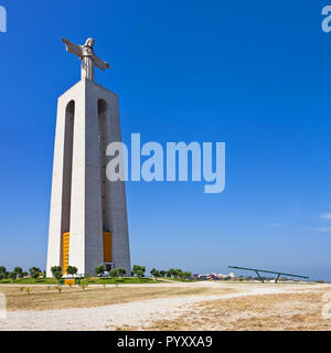 Cristo-Rei statue on the Cristo Rei or King Christ Sanctuary in Almada. The second most visited sanctuary in Portugal, and a landmark of Lisbon Stock Photo