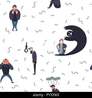 Group of people with psychology or psychiatric problem. Illness men in anxiety disorder. Phobia, suicide, fear and other mental disorder vector illustration Stock Vector