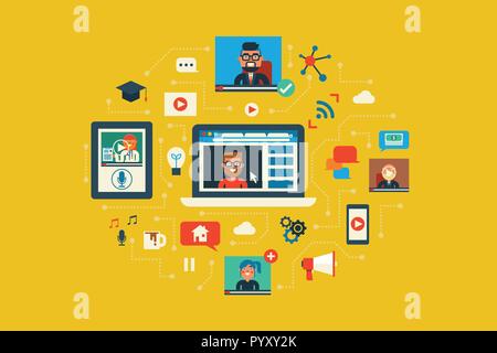 Illustration of webinar flat design concept with icons elements Stock Vector