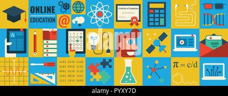 Illustration of e-learning concept flat design background Stock Vector