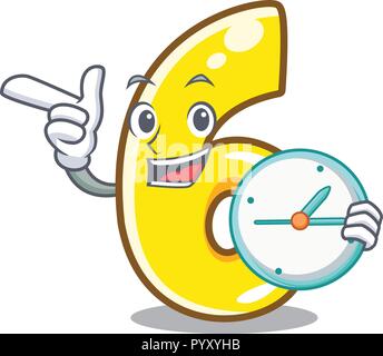 With clock cartoon number six on the road Stock Vector