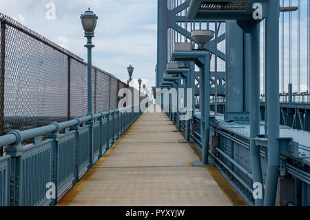 A walkway on the Benjamin Franklin Bridge in Philadelphia. Stock Photo