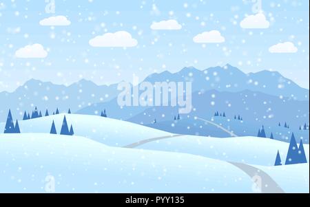 mountains and hills winter landscape flat design Stock Vector