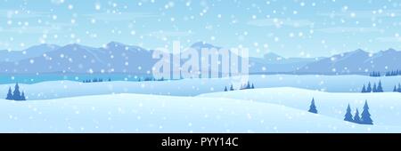 mountains and hills winter landscape flat design panorama Stock Vector