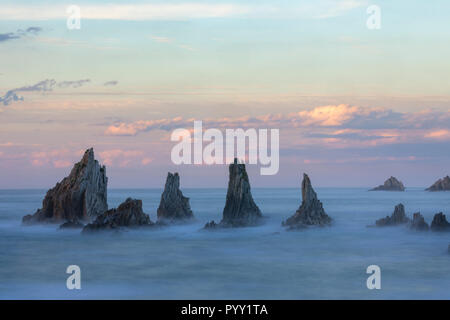 Playa de La Gueirua, Santa Marina, Asturias, Spain, Europe Stock Photo