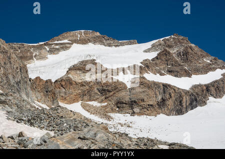 View to Vincent Pyramid mount and Bors glacier in Monte Rosa massif near Punta Indren. Alagna Valsesia area, Italy Stock Photo