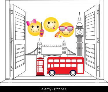 Smiley travelers in London Stock Vector