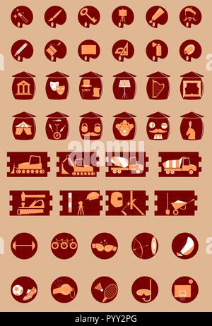 A series of icons bringing success to artists, painter , athletes and builders. Stock Vector