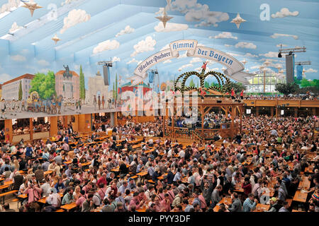 Beer tent Hacker Pschorr Bräu, Oktoberfest, Munich, Upper Bavaria, Bavaria, Germany Stock Photo