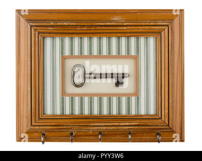 front view closeup of vintage keyholder isolated on white background Stock Photo