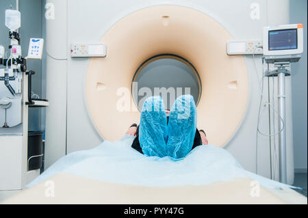 Computed tomography or computed axial tomography scan machine in hospital room Stock Photo