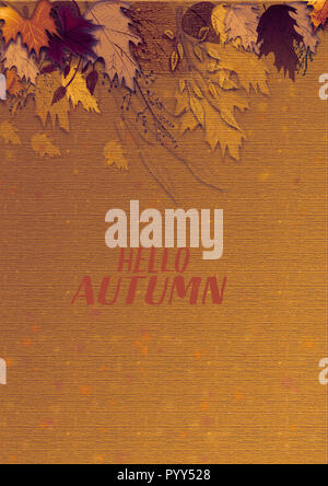 Autumn Theme Background. Autumn leaves scattered layout design for:Invitations, greetings, card, design, textures. Grunge looking design. Stock Photo
