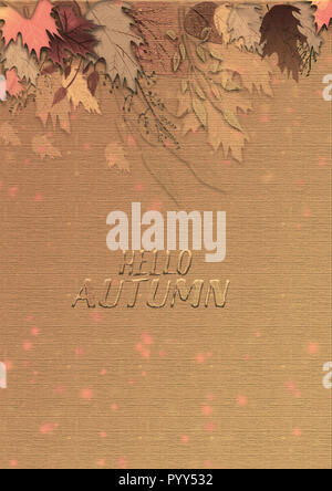 Autumn Theme Background. Autumn leaves scattered layout design for:Invitations, greetings, card, design, textures. Grunge looking design. Stock Photo