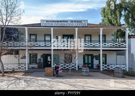 Robinson-Rose House, the information centre in San Diego's Old Town. Originally built by James W Robinson in 1857, then bought by Louis Rose in 1868.  Stock Photo