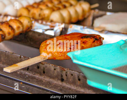 Street food skewers grilled in Takayama old town Stock Photo