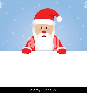 happy cute santa claus in red clothes on blue snowy background vector illustration EPS10 Stock Vector