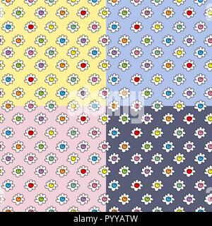colored stylish seamless. vector pink, yellow, blue background with camomile flowers, small cute flowers Stock Vector
