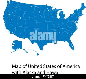 Vector map of United States of America with Alaska and Hawaii Stock Vector