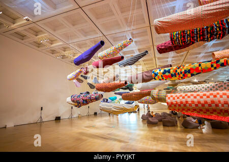 Tokyo, Japan - April 26 2018: Japanese carp windsock displayed at The national Art Center in Roppongi hills Stock Photo