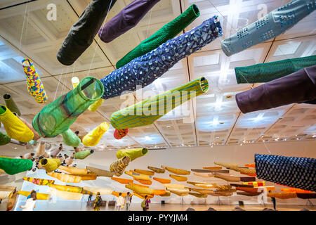 Tokyo, Japan - April 26 2018: Japanese carp windsock displayed at The national Art Center in Roppongi hills Stock Photo