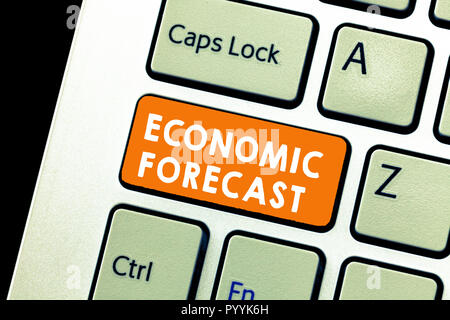 Text sign showing Economic Forecast. Conceptual photo Process of making predictions about the economy condition. Stock Photo