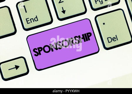 Text sign showing Sponsorship. Conceptual photo Position of being a sponsor Give financial support for activity. Stock Photo