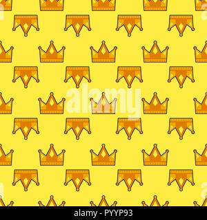 Seamless gold white crown pattern yellow background Stock Vector