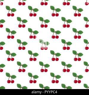 Pair of cherries seamless pattern on white Stock Vector