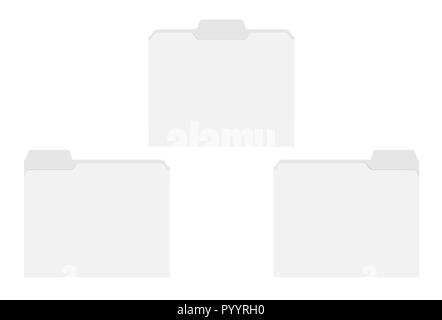 Letter size blank file folders with assorted position cut tabs isolated on white background, template. Empty document cases mockup Stock Vector