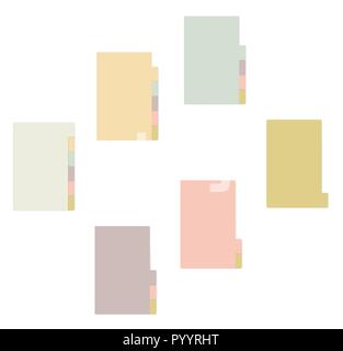 Colored sheets with tab dividers notebook, realistic vector mockup. Sticky note notepad with variegated side bookmarks template. Self stick memo pads  Stock Vector