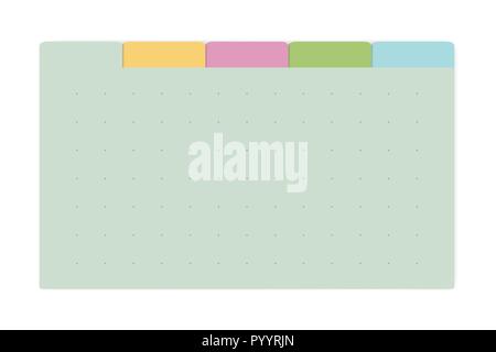 Color dot grid page notebook with tab dividers, vector mockup. Self stick memo pads block, template. Variegated sticky notes, mock up Stock Vector