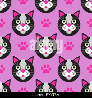 Cute cats faces seamless kids pink pattern Stock Vector