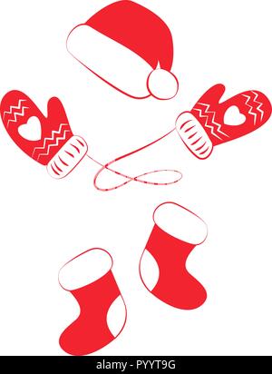 Red hat, boots or socks and warm mittens Stock Vector