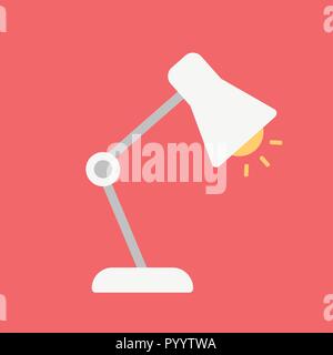 Table office lamp. Desktop electric. Vector illustration flat design. Isolated on red background. Silhouette lamp. Electrical bulb. Stock Vector