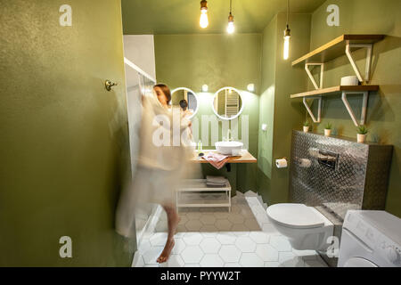 Nude woman taking shower, blurred Stock Photo - Alamy