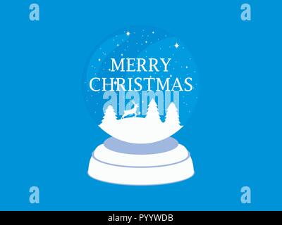 Merry Christmas. Transparent snow globe. Holiday toy. Ball with falling snow, Christmas trees and a deer. Vector illustration Stock Vector