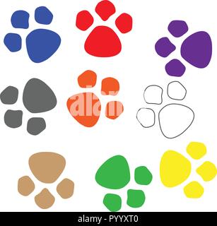 Many colorful paw prints from a dog Stock Vector