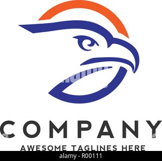 eagle heads with circle logo, creative falcon head logotype with ellipse, eagle head illustration Stock Vector