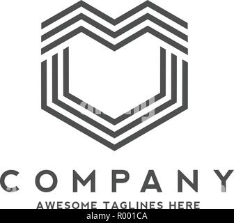 Vector icons hearts from strips logo. geometric linear strips  love shape logo concept Stock Vector