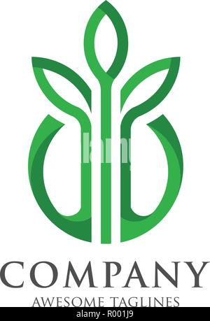 Design shape leaf logo and circle green color, Leaf logo eco graphic creative template, green environment decoration modern logo Stock Vector