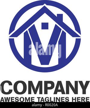 creative business logo design template with letter M circle and house. Stock Vector