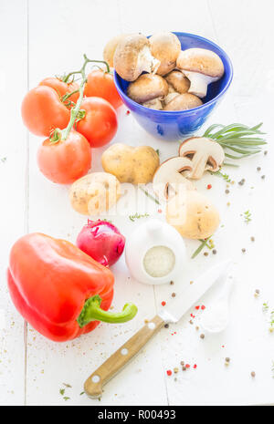 vegetables on white  wooden background Stock Photo