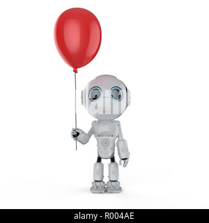 Friendly technology concept with 3d rendering robot hold red balloon Stock Photo