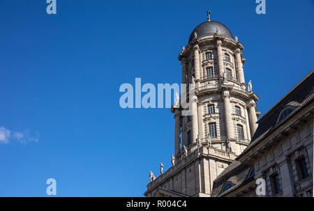 Altes Stadthaus, old City Hall, senate building in Berlin, Germany, against a blue sky, low angle view, wallpaper background. Stock Photo
