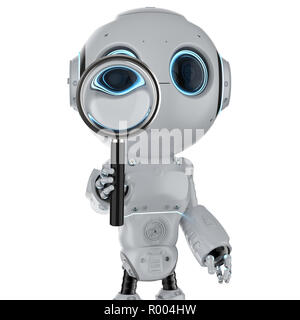 Automatic search with 3d rendering robot hold magnifying glass Stock Photo