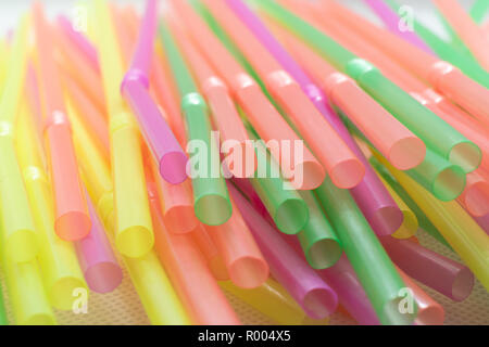 pastel coloured Plastic straws up close Stock Photo