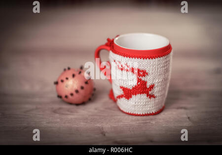 decorative Christmas Cup on wooden background. photo with copy space Stock Photo