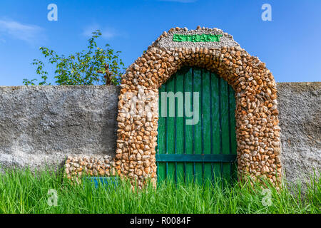 wall with gate in Artà, Mallorca, Balearic Islands, Spain Stock Photo