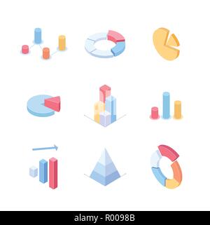Infographic charts and diagrams - set of modern vector isometric elements Stock Vector