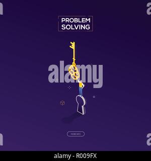 Problem solving - modern isometric vector web banner Stock Vector